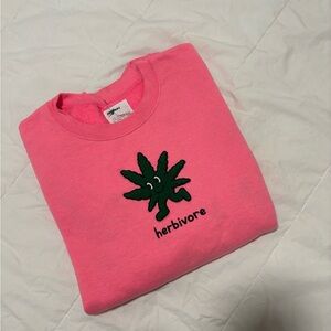 Herbivore Pink Crewneck Sweatshirt with Green Leaf Graphic